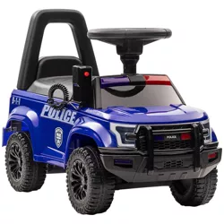 Aosom Kids Police Ride On Push Car with Megaphone and Horn, Little Kids Ride-on Toy with Storage, Scoot Ride-on Vehicle for 1.5-5 Years Old, Blue