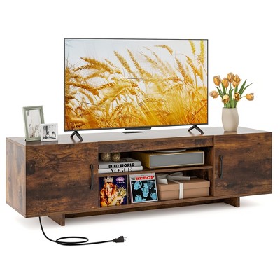 Costway TV Stand for 70" TVs Modern Entertain Center with Power Outlet & 2 Cable Holes Brown/Black