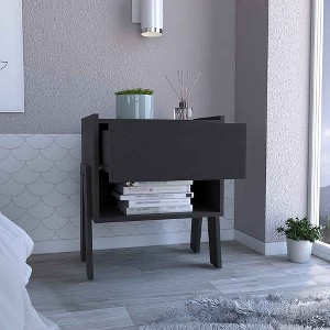 Vynxaria Ferku Nightstand with Open Shelf and Drawer in Light Gray Finish - 1 of 4