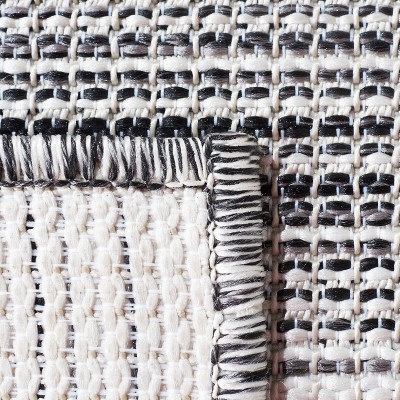 Hampton Black and Ivory Striped Wool Indoor/Outdoor Area Rug 6'5" x 9'6"