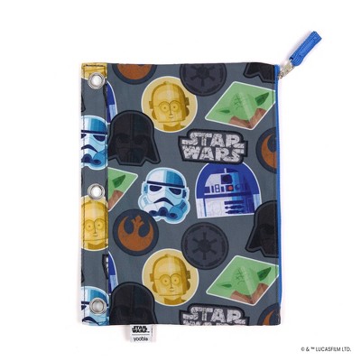 Yoobi Star Wars Single Zip Binder Case Gray Star Wars Graphic Patches