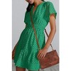 Womens Hollow Out Dress V Neck Short Sleeve Sundress A Line Mini Dress Elastic Wasit Dress Guest Dress - 4 of 4