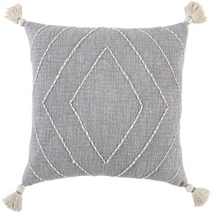 18"x18" Poly Filled Diamond Square Throw Pillow Gray - Rizzy Home: Cotton Canvas, Indoor Geometric Decor, Tassel Accents, Zippered - 1 of 4