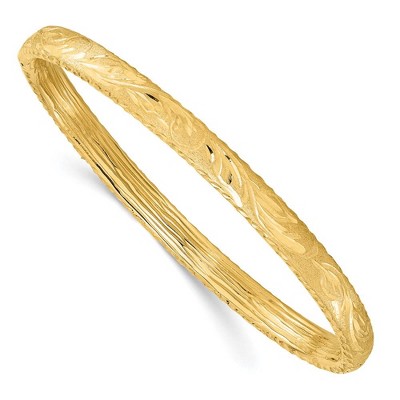 Black Bow Jewelry 6mm 14k Yellow Gold Textured Diamond Cut Hinged Bangle