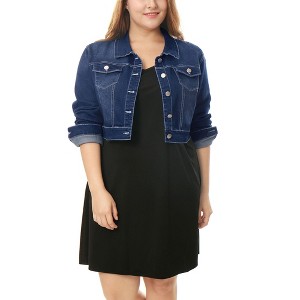 Agnes Orinda Women's Plus Size Cropped Long Sleeve Trendy Fashion Denim Jean Jackets - 1 of 4