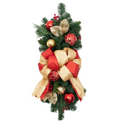 26in Madison Pre-Lit LED Staircase Christmas Artificial Swag - Haute Decor: Battery-Operated, Timer Function, Indoor/Outdoor Use
