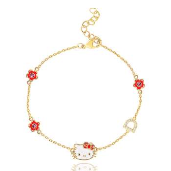 Sanrio Hello Kitty Womens Yellow Gold Plated Letter Bracelet - Cubic Zirconia Initial Bracelet - Officially Licensed