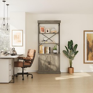 73" Tall Modern Bookshelf with Cabinet, 3 Tier Wooden Bookcase with Metal Frame, Freestanding Display Storage Cabinet for Bedroom, Living Room,Brown - 1 of 4