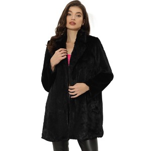Allegra K Women's Lapel Collar Faux Fur Fuzzy Winter Long Overcoat with Pockets - 1 of 4