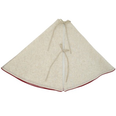 Linen Blend Christmas Tree Skirt with Red Piping