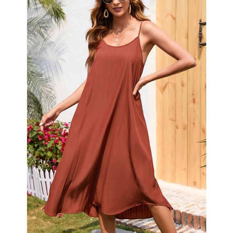 Women's Summer Round Neck Sleeveless Maxi Dresses Adjustable Spaghetti Strap Casual Loose Beach Long Dress with Lined, 2 of 8
