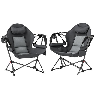 Outsunny Hammock Camping Chair Set of 2, Adjustable Back Folding Rocking Chair with Cup Holder and Padded Seat for Travel Sports Concerts