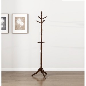 TOBILI Dark Brown Finish Classic Coat Rack Solid Wood, 10 Hooks Coat Hanger Stand Entryway Home Furniture 1pc - 1 of 3