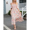 Coolmee Women's Summer Maxi Dress Boho Flowy Flutter Sleeve Square Neck Floral Smocked Wedding Guest Long Dresses - 3 of 4