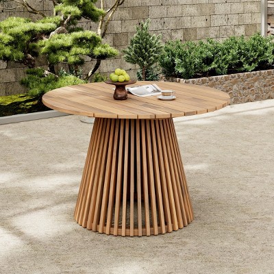Outdoor 47'' Round Dining Table,Acacia Wood Patio Dining Table for Patio,Backyard,Lawn – The Pop Home