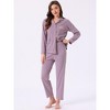 INSPIRE CHIC Women's Lounge Set Cotton Ribbed Button Up Long Sleeve Pants Pattern with Pocket Pajama Set Loungewear - 2 of 4