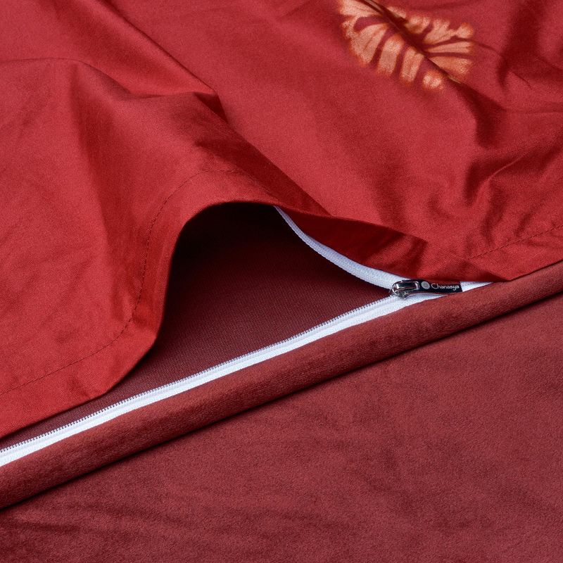 Chanasya Reversible Microfiber Velvet Shibori Geometric Red 5-Piece Duvet Cover Set, 3 of 5