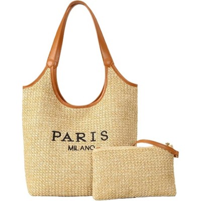 FATMOON Straw Tote Bags for Women, Summer Straw Purses and Handbags Shoulder Woven Raffia Beach Bag with Coin Purse