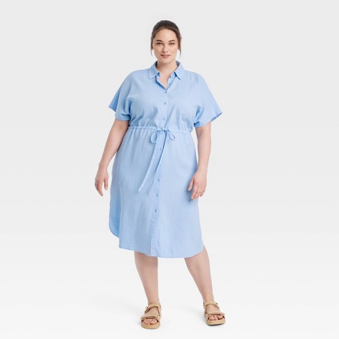 Women s Short Sleeve Linen Midi Shirtdress A New Day Target