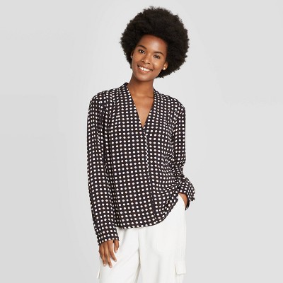 black and white polka dot blouses for womens