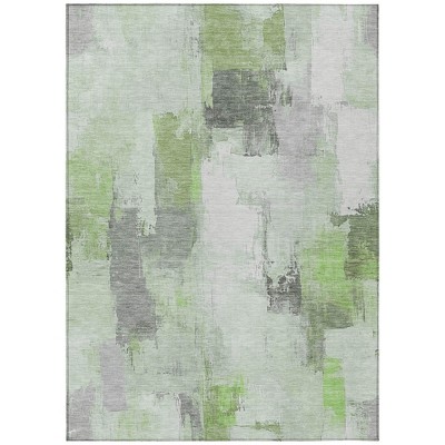 Green And Silver Abstract Washable Indoor Outdoor Area Rug