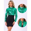 Allegra K Women's Stand Collar Metallic Zipper Cropped Party Club Long Sleeve Jackets - 2 of 4