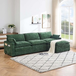 Whizmax 3-Seater Comfort Velvet Sofa, L-Shaped Long Sofa, Deep Seat with Footstool, Suitable for Bedroom, Living Room and Study - 1 of 4
