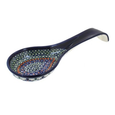 Blue Rose Polish Pottery Mosaic Flower Large Spoon Rest