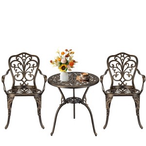 3-Piece Patio Bistro Set: 2 Cast Aluminum Chairs & Cafe Table with Umbrella Hole - All-Weather, Rust-Resistant for Porch, Backyard, Garden - 1 of 4