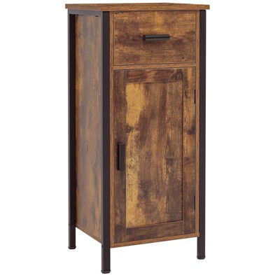 USIKEY Storage Cabinet, Narrow Storage Cabinet with Adjustable Shelf, Small Storage Cabinet with 1 Door and 1 Drawer for Living Room, Office