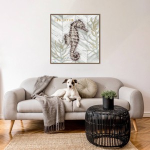 Amanti Art Gray Gold Chevron Seahorse by Tre Sorelle Studios Framed Canvas Wall Art Print - 1 of 4