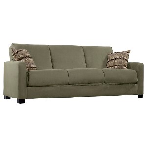Thora Convert-a-Couch - Sage with Stone Plaid Pillows - Handy Living, Soft Green