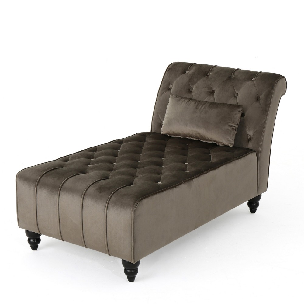 Rubie New Velvet Chaise Lounge Bronze - Christopher Knight Home: Elegant Turned Legs, Plush Upholstery, Includes Pillow