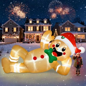 Angel Sar 10FT Giant Lying Gingerbread Inflatable, Christmas Outdoor Decorations with Built-in LED Lights, Yard Lawn Blow Up Decor - 1 of 4