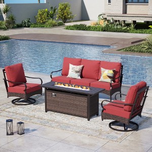Captiva Designs 4pc Extra Large Metal and Rattan Outdoor Patio Fire Pit Set with Swivel Armchairs - 1 of 4