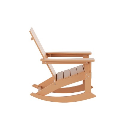 Teak Semi-Glossy Plastic Adirondack Outdoor Rocking Chair