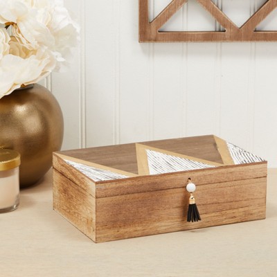 Small Natural Wood Decorative Box with Tassel and Hinged Lid