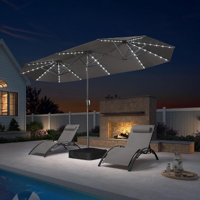 PURPLE LEAF 13ft Patio Market Umbrella and Base Double-Sided Rectangle Outdoor Table Sun Umbrellas with Crank