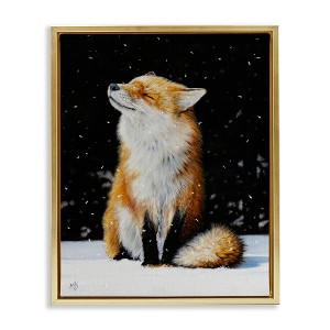 Stupell Industries Blissful Fox with Snowflakes Black Floater Framed Canvas Wall Art - 1 of 4