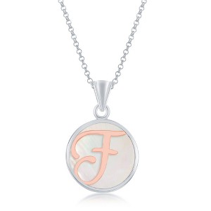 Bella Silver Sterling Silver, MOP 18" Pendant Necklace, Rose Gold Script Initial - White - 1 of 2