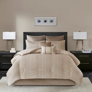 Gulches 8 Piece Embroidered Comforter Set Natural Queen - 1 of 4
