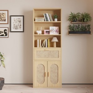 Karl Home Tan Rattan Display Cabinet with 3-layer 1-drawer 2-door 70.86in.H - 1 of 4