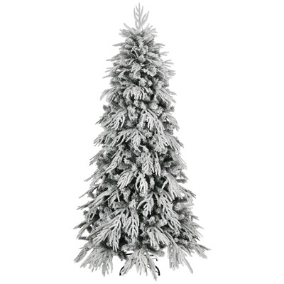 NAYSAYE 7FT Slim Flocked Artificial Christmas Tree with PE and PVC Tips Snow Flocked Design for Small Space Home Decor, White, 43"*43"*82.67"