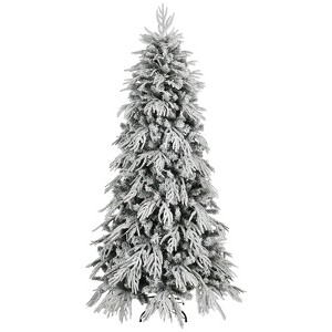 NAYSAYE 7FT Slim Flocked Artificial Christmas Tree with PE and PVC Tips Snow Flocked Design for Small Space Home Decor, White, 43"*43"*82.67" - 1 of 4