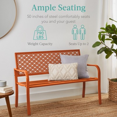Carrot Orange Steel Geometric Pattern Outdoor Bench with Arms