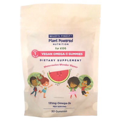 Wiley's Finest Plant Powered Nutrition, Vegan Omega-3 Gummies, For Kids, Watermelon Wonder, 131 mg, 30 Gummies