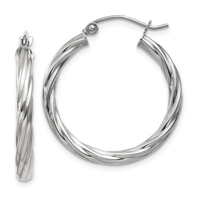 Black Bow Jewelry 3.25mm x 26mm Polished 14k White Gold Twisted Round Hoop Earrings