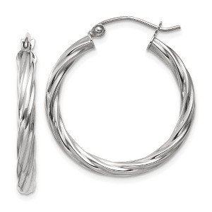 Black Bow Jewelry 3.25mm x 26mm Polished 14k White Gold Twisted Round Hoop Earrings - 1 of 4