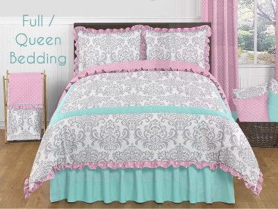 Skylar Gray and White Damask Print Rod Pocket Window Valance