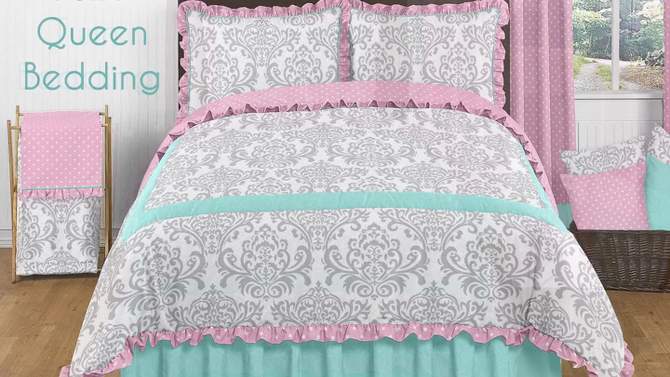 3pc Skylar Full/Queen Kids&#39; Comforter Bedding Set Turquoise and Pink - Sweet Jojo Designs, 2 of 5, play video